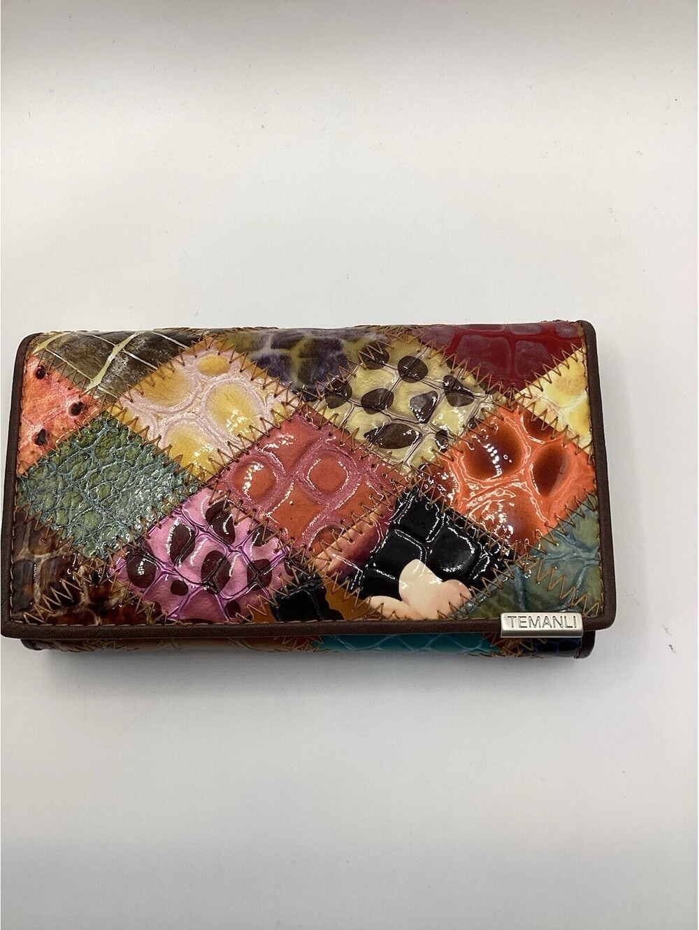Temanli Patchwork Genuine Leather Women's Wallet Multicolor with Quilted Accents